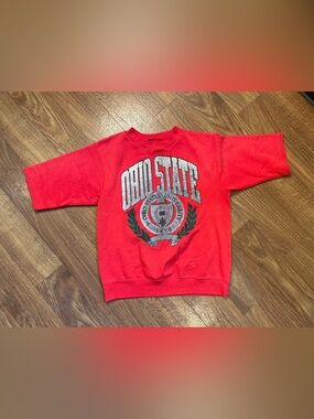 Vintage 1989 Ohio State Sweatshirt Cut Off Short Sleeve Red Crewneck Medium Gym